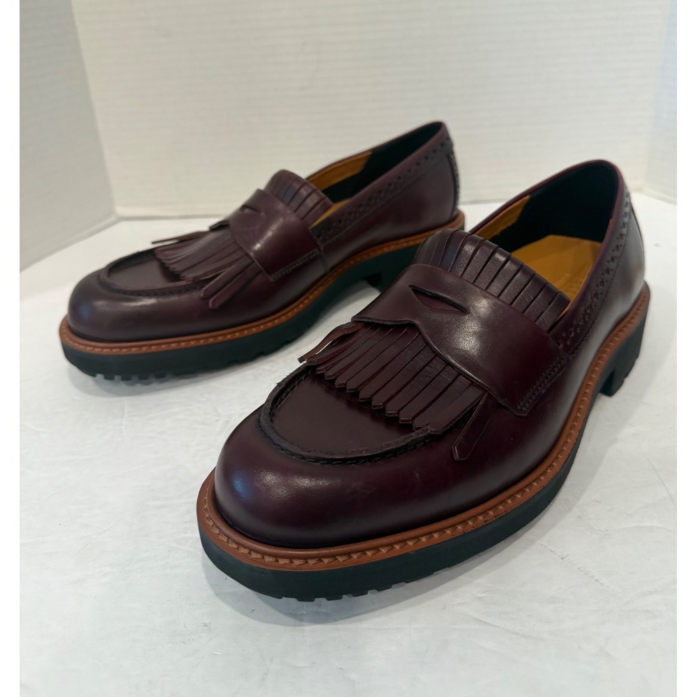ECCO New Preppy Brown Leather Lug Sole Kiltie Penny Loafer Slip On Shoes 7.5